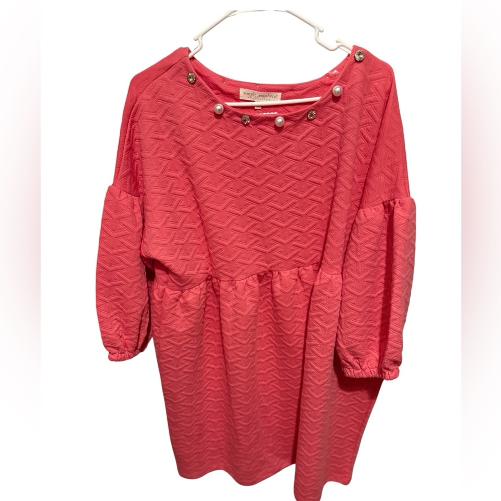 Simply southern XL NWT Coral Textured Women's dress with Pearl Accents